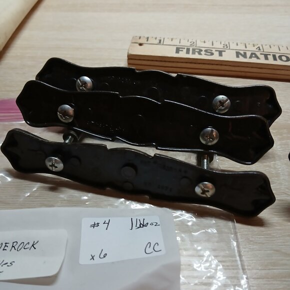 Vintage 1970s Amerock Brass Drawer Handles Pulls with Backplates 6 sets/pc #4CC - Picture 4 of 8